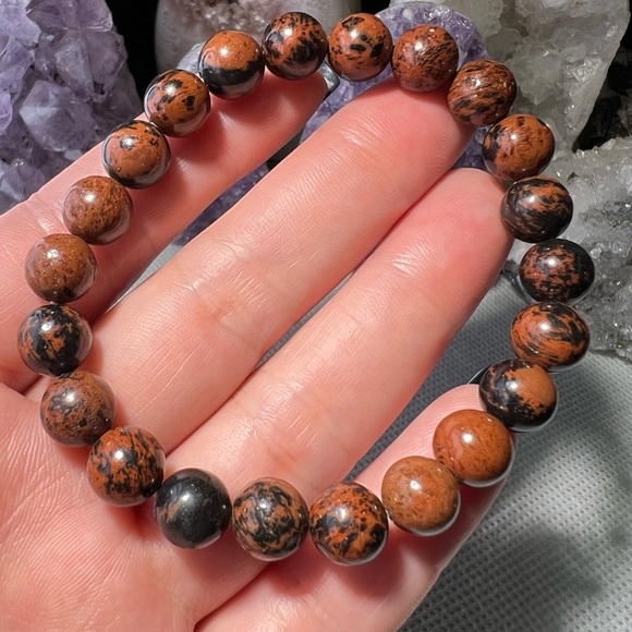 8MM Red Obsidian Beaded Bracelet 6.5" Natural Reiki Crystal Quartz - Picture 2 of 8